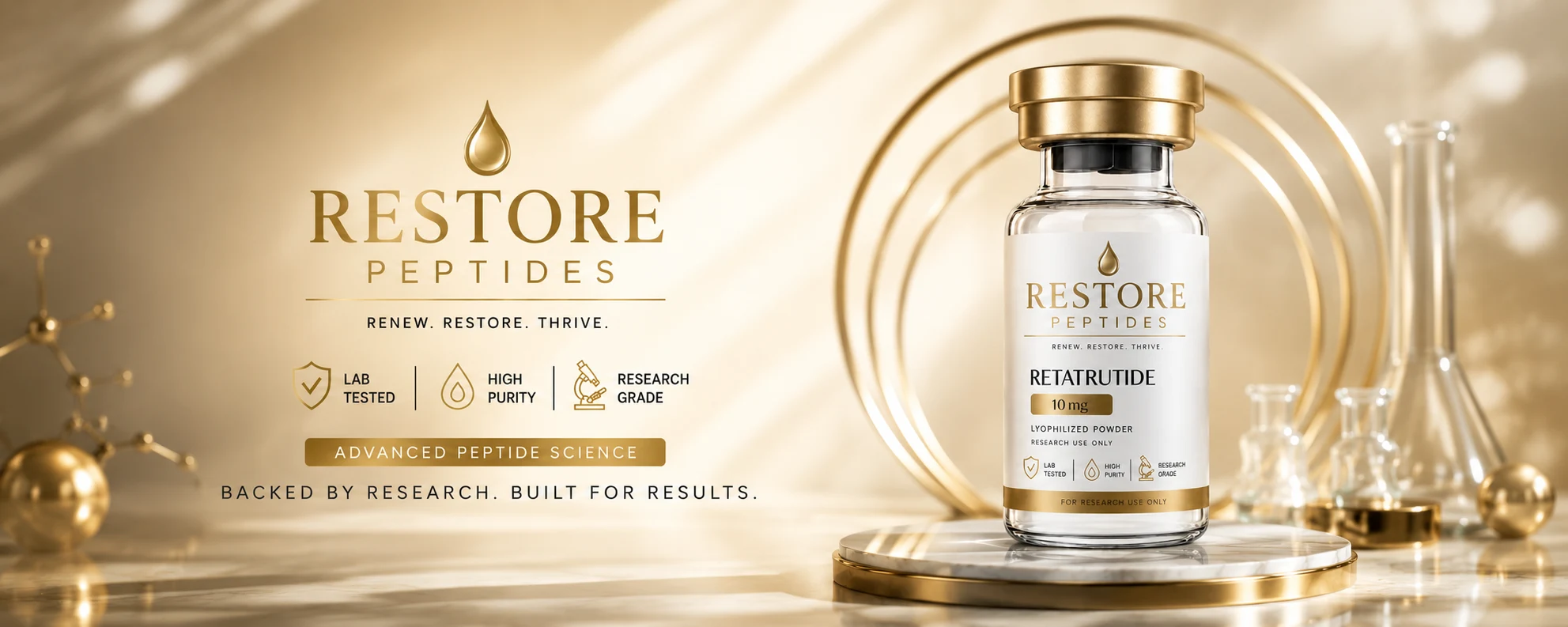 Restore Peptides — 99%+ purity research peptides, HPLC-MS verified, dispatched same day from the United States via USPS Priority Mail Express